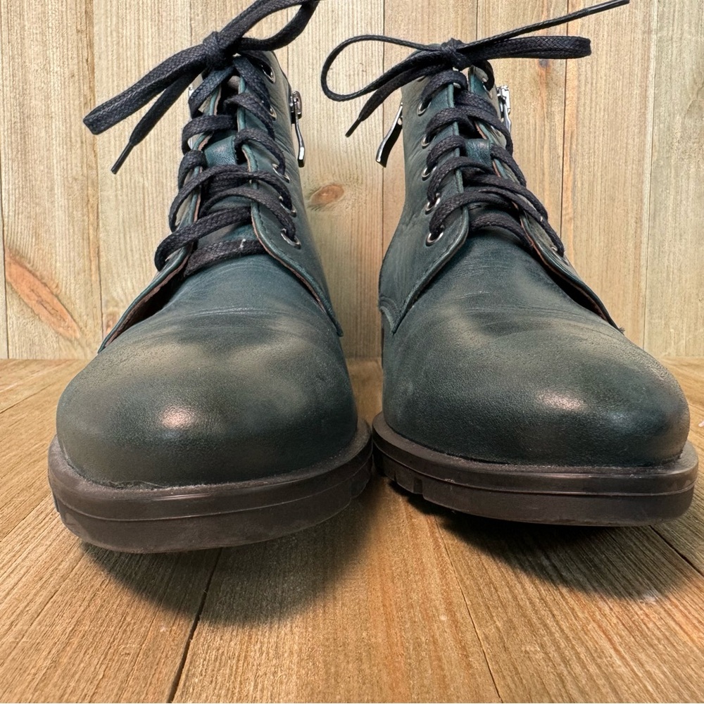 Elegant Teal Leather Ankle Boots - Picture 3 of 10